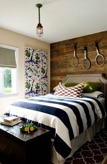 alluring-interior-interactive-image-of-boy-bedroom-decoration-using-light-brown-velvet-boy-headboard-including-tennis-racket-wall-decor-and-blue-navy